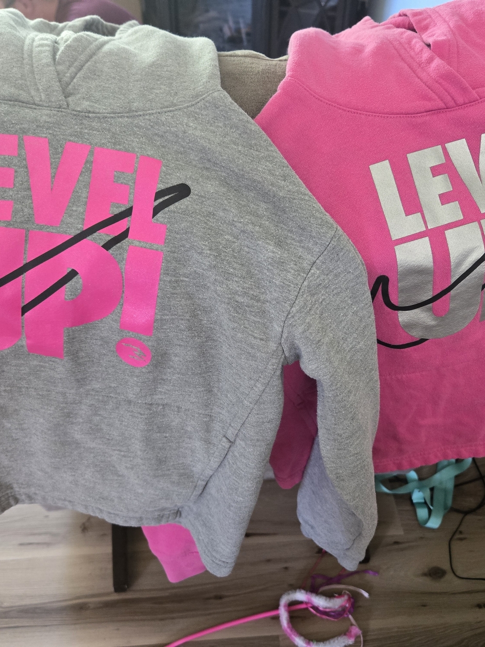 2 Nike Kids 'Level Up!' Hooded Sweatshirts - Pink & Gray